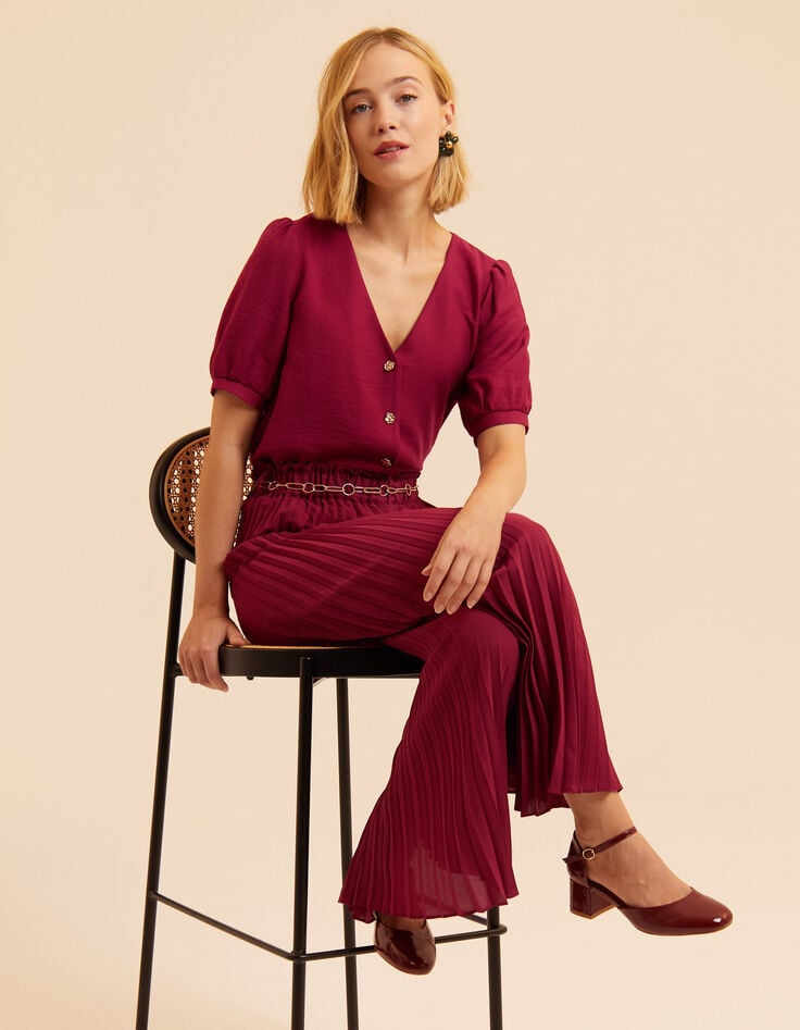 Top manches courtes rose boutons fleurs I.Code-8 Top manches courtes rose boutons fleurs I.Code-8