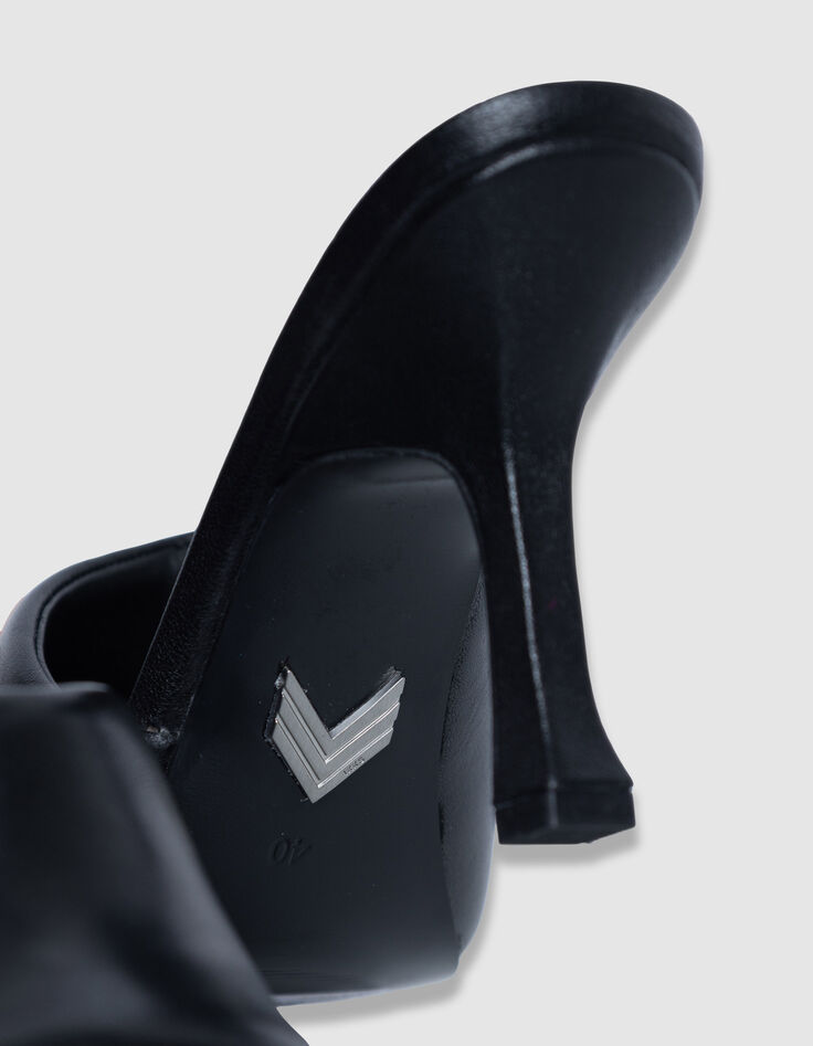 Schwarze Lederpantoffeln Damen-8