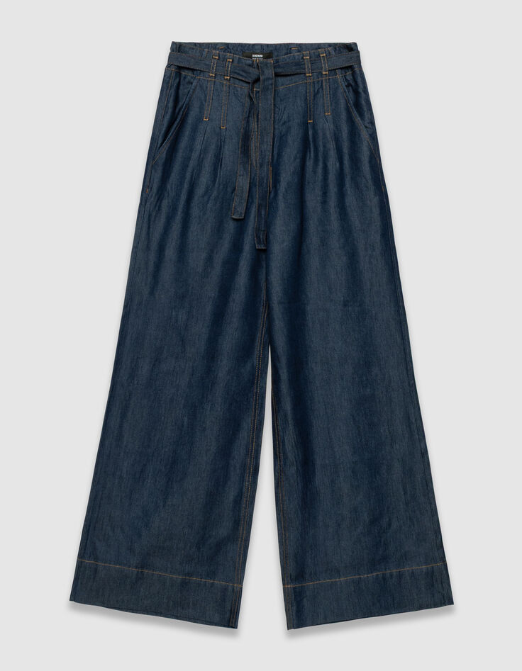 Blaue weite Damenjeans hoher Bund G&uuml;rtel-5