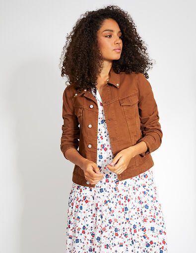 Veste en jean cognac à boutons paillettes I.Code 