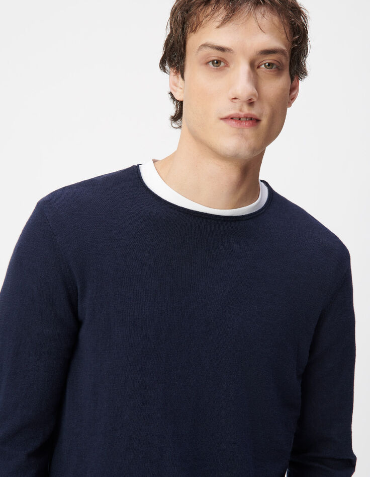 Marineblauer Feinstrick-Pullover f&uuml;r Herren mit Rollkanten-2