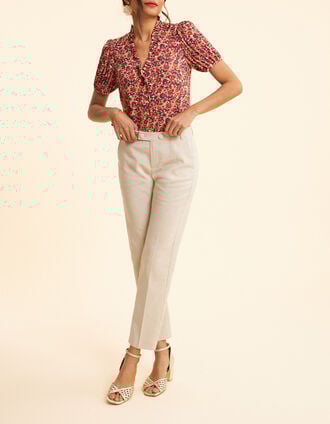 Ecru lurex pinstripe pattern suit pants I.Code