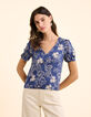 Top marine imprimé maxi fleurs nœud dos I.Code-2