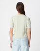 Gr&uuml;nes paillettenbesetztes Damen-Rundhalsausschnitt-T-Shirt mit gerafften &Auml;rmeln-3