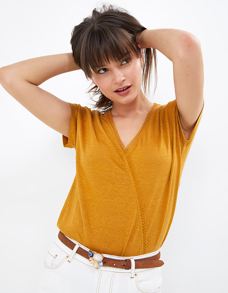 Tee-shirt sunflower en lin esprit cache-cœur I.Code-4