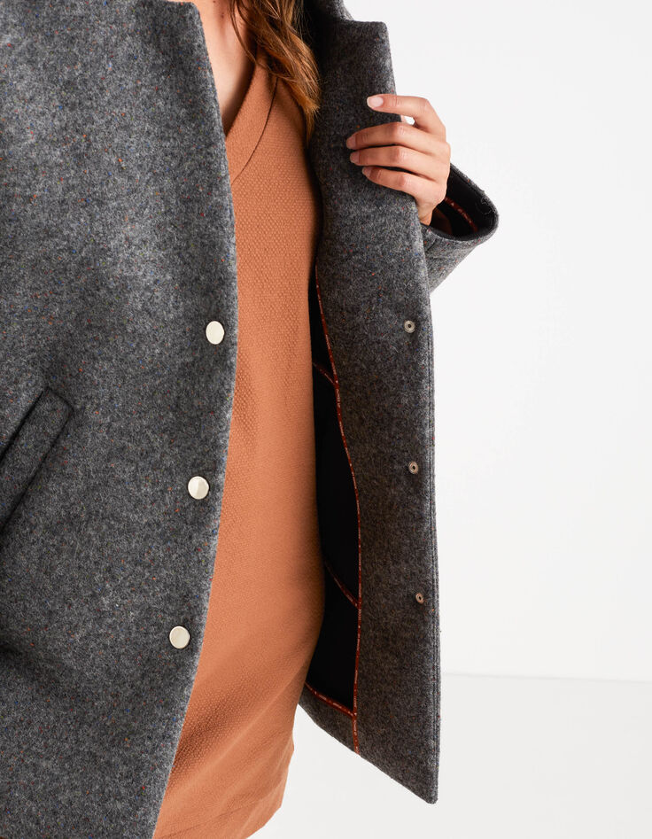 Manteau gris chiné lainage col fermé I.Code-5