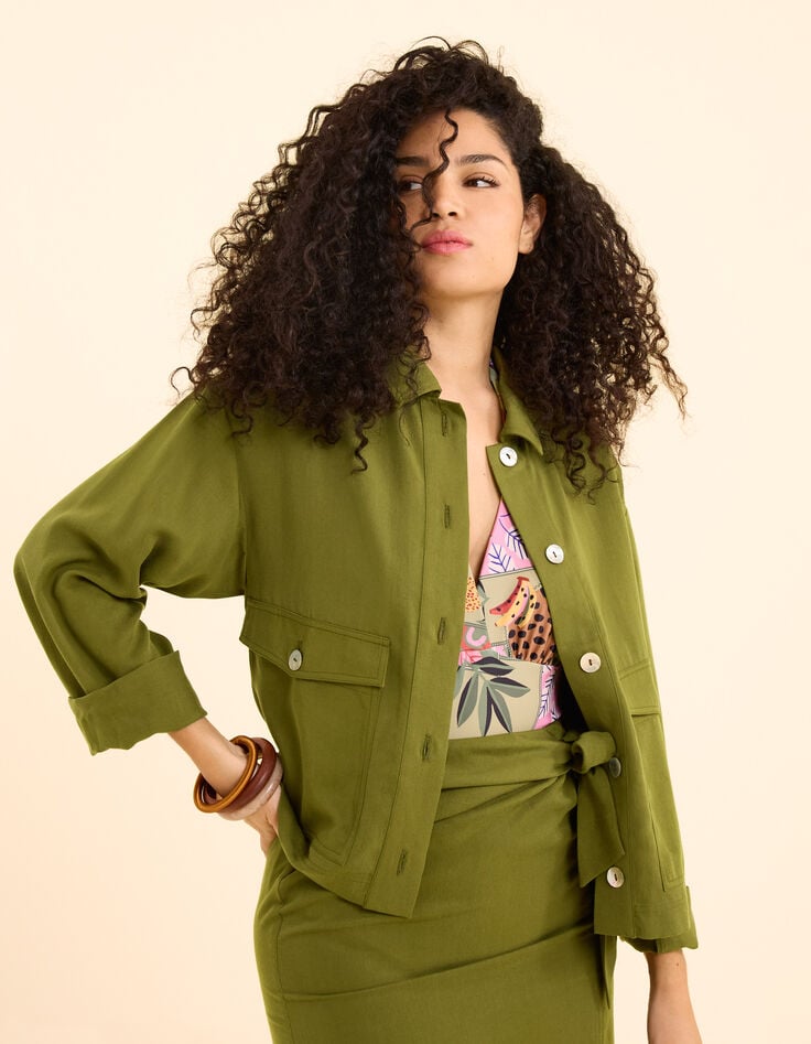I.Code khaki flowing jacket with buttoned pockets-1