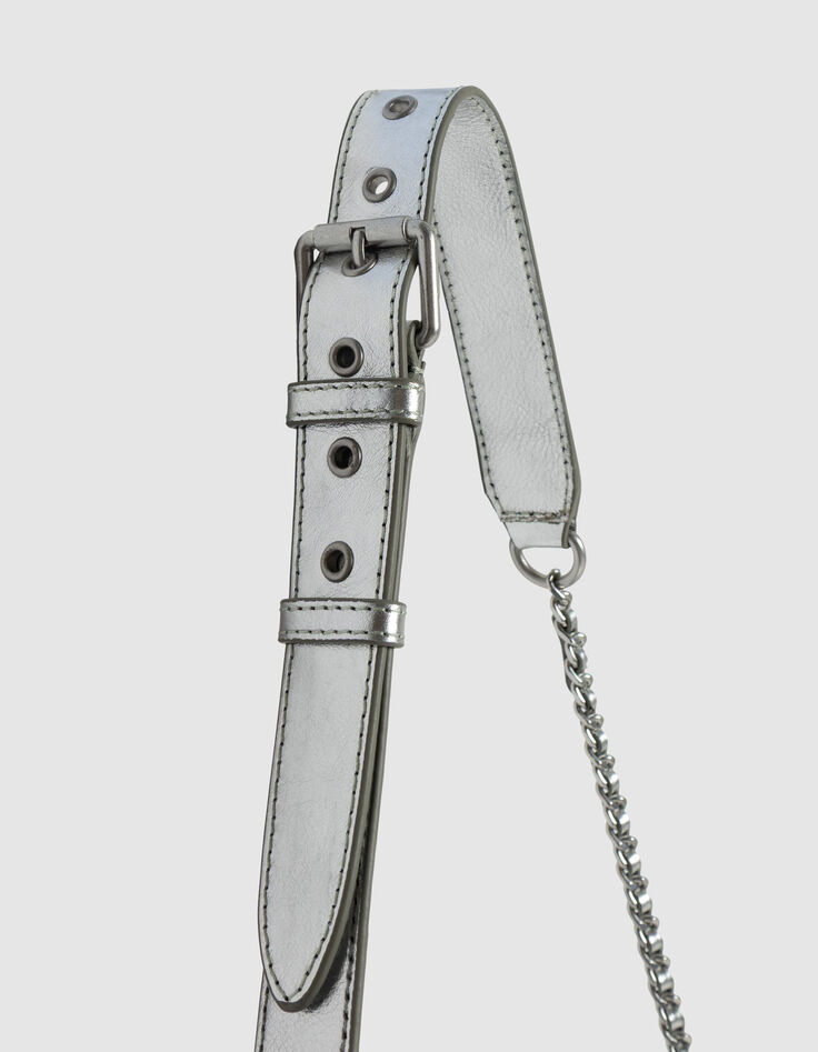 Damen 1440 G&uuml;rteltasche aus gestepptem Leder in Silber-6