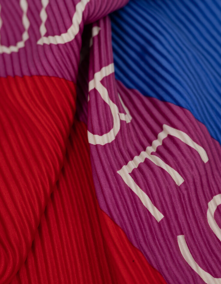 Foulard carré plissé violine rayures et message I.Code-5