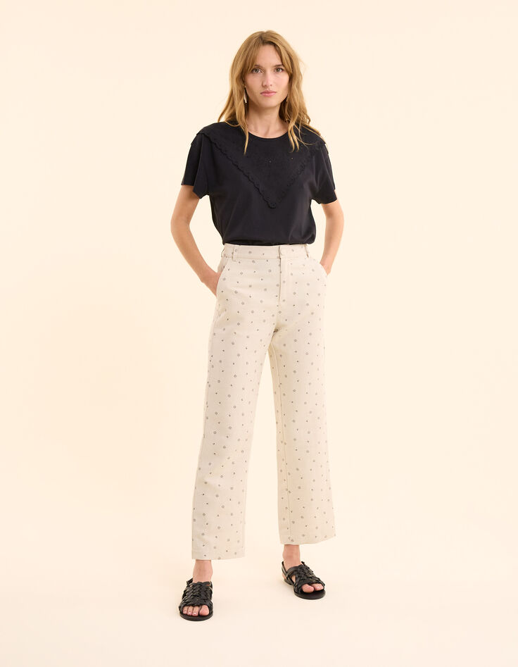 Ecru Hose mit Blümchenprint I.Code-3