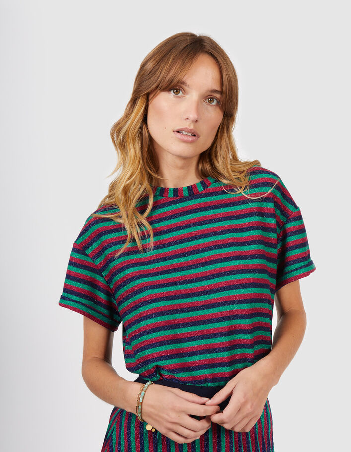 I.Code glittery magenta T-shirt with coloured stripes - I.CODE