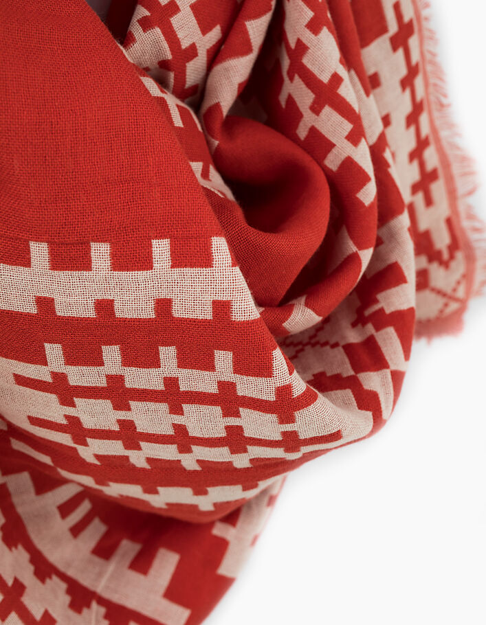 Sjaal rood en gebroken wit grafisch jacquard I.Code - I.CODE