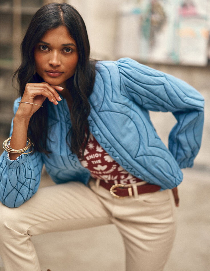 I.Code blue/flowers quilted reversible bomber jacket-4