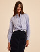 I.Code blue striped blouse with ruff collar and front-1