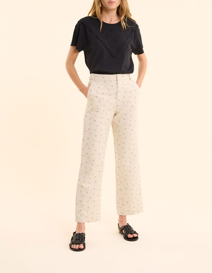 Pantalon de costume &eacute;cru imprim&eacute; micro fleurs I.Code-6