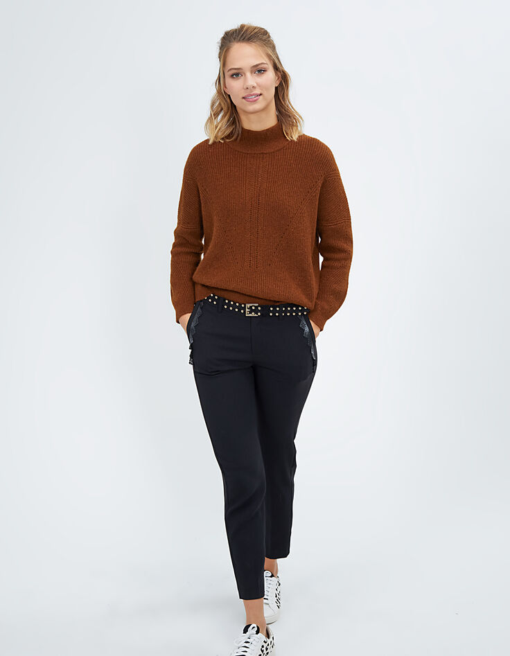 Pantalon-cigarette noir à dentelle cuir synthétique I.Code-1