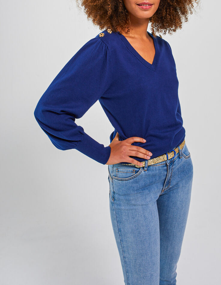 I.Code navy blue knit sweater with buttoned shoulders-1