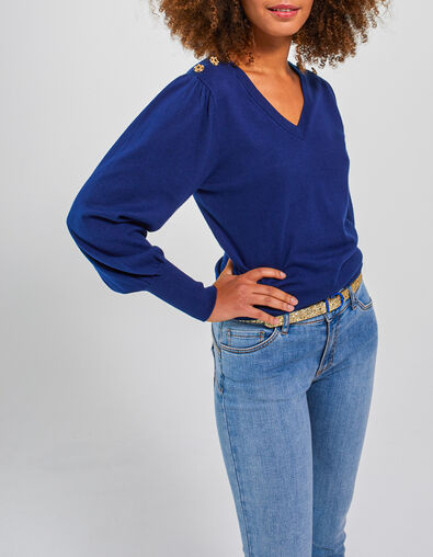 I.Code navy blue knit sweater with buttoned shoulders - I.CODE