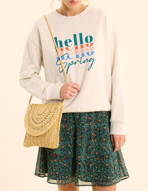 Ecru sweatshirt with multicolored message I.Code