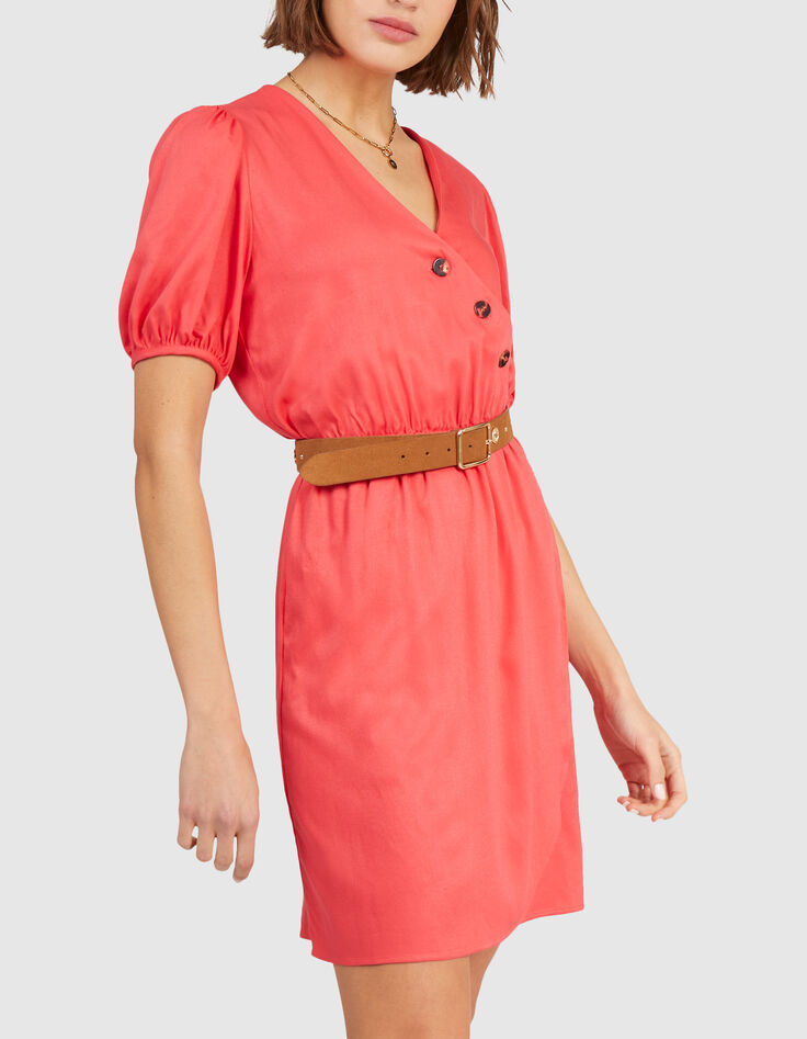 Robe portefeuille corail fluide boutonn&eacute;e I.Code-1