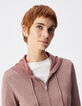 STRICKJACKE mit Kapuze burgunderfarbener Strick Lurex Fischgr&auml;ten R&uuml;cken Damen-4