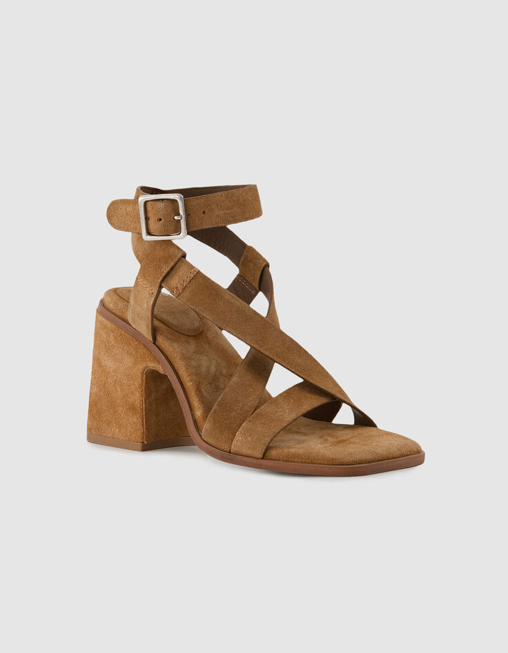 Damen taupefarbene Wildleder-Sandalen mit Absatz-2