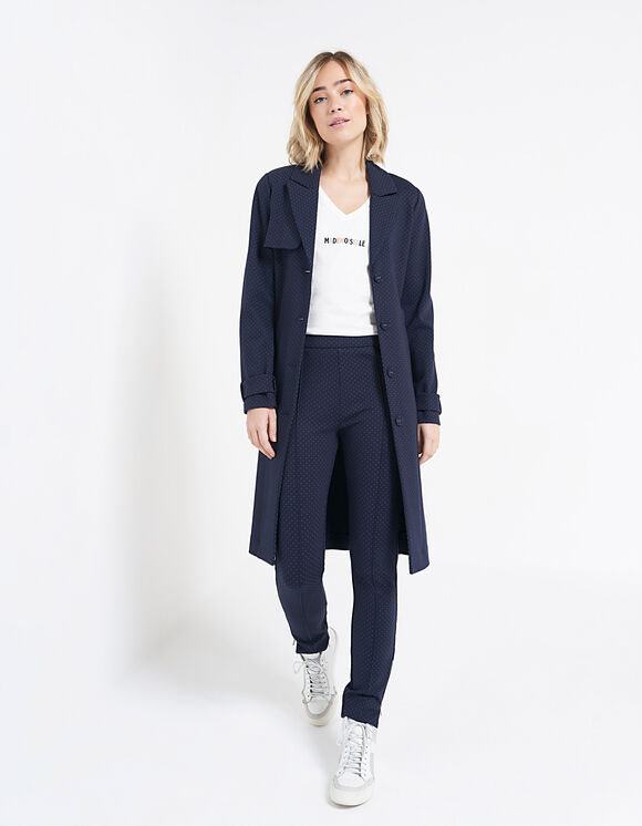 I.Code navy minimalist jacquard knit trench coat