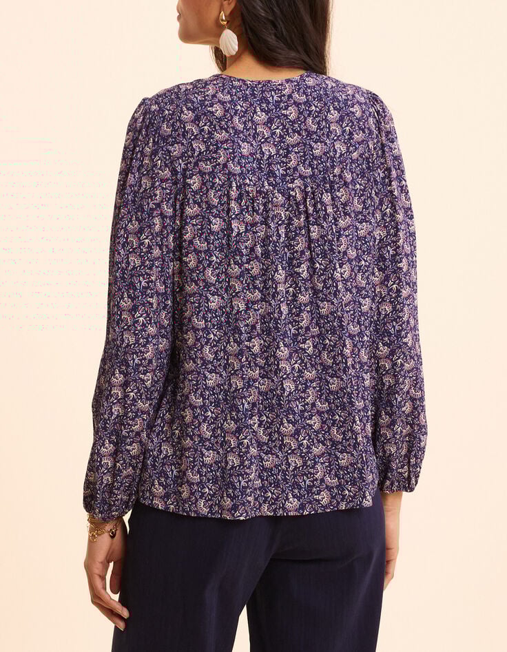 Blouse marine imprim&eacute; floral rock I.Code-2