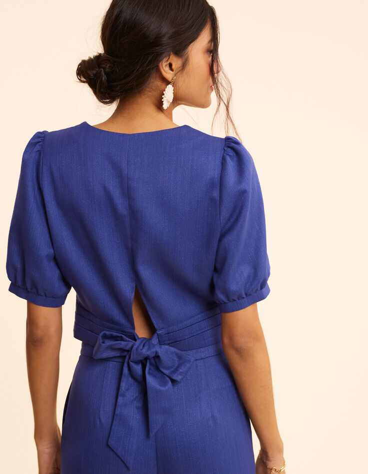 Top bleu pailleté cropped noué dos I.Code-4