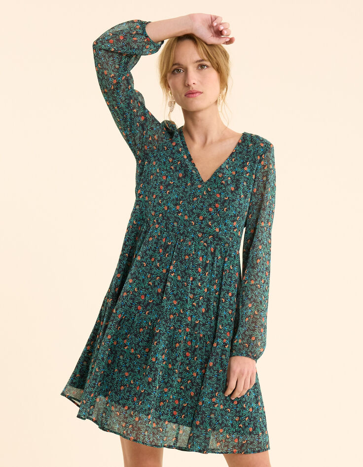 Grünes Kleid mit Sommerfrüchte-Print I.Code-4