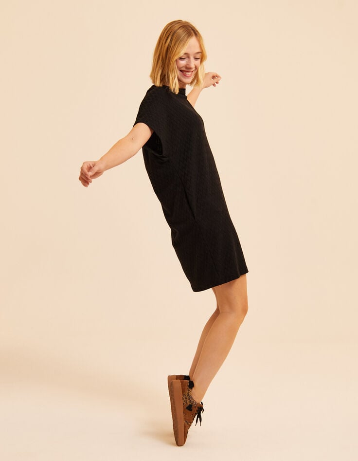 Vestido manga corta negro espigas I.Code-1 Vestido manga corta negro espigas I.Code-1