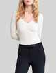 Cremefarbener Damen-Rippstrickpullover mit Nieten-4
