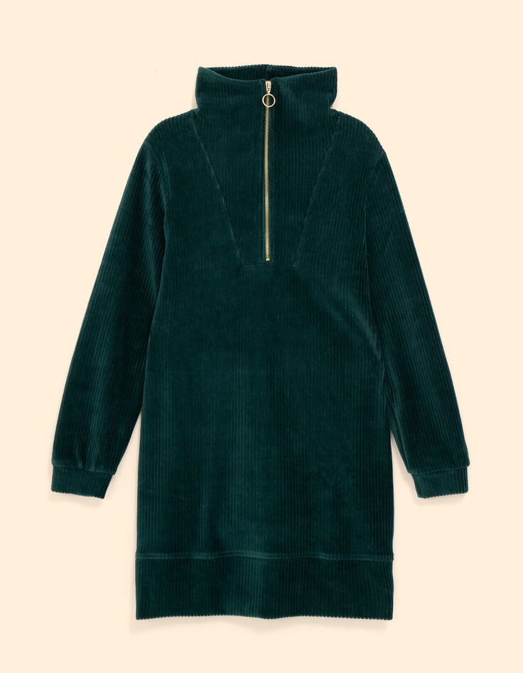 I.Code Midnight green ribbed velvet dress-6