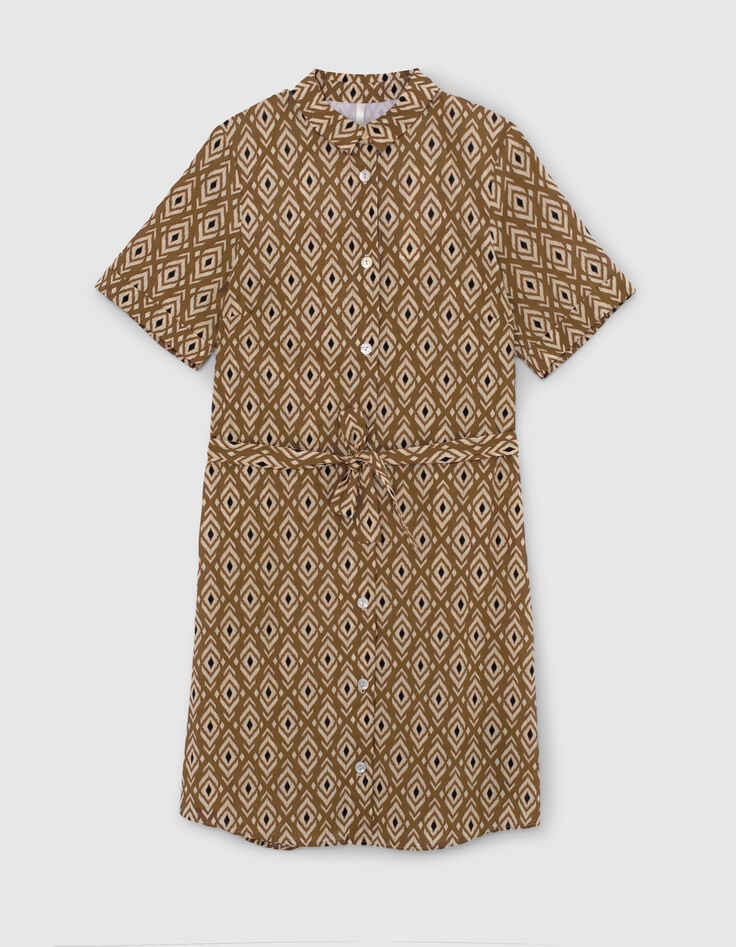 Vestido camisero beige estampado bohemio &eacute;tnico I.Code-6