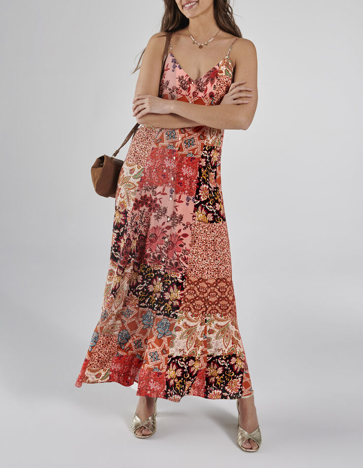 I.Code tea rose floral patchwork print long dress-1 I.Code tea rose floral patchwork print long dress-1