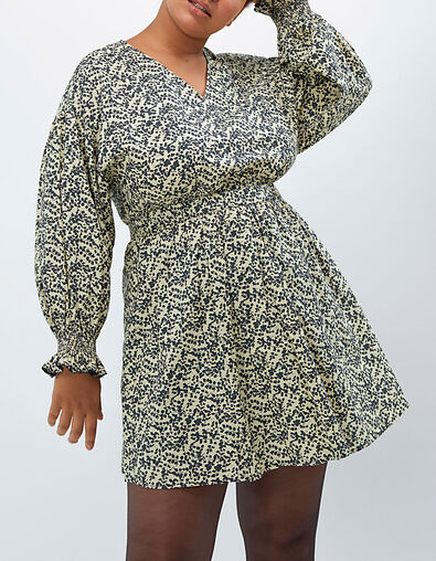 Cremeweißes Kleid I.Code mit Blatt-Print im Folk-Look