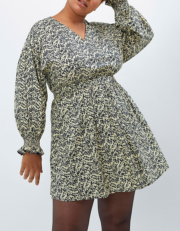 Cremeweißes Kleid I.Code mit Blatt-Print im Folk-Look-1