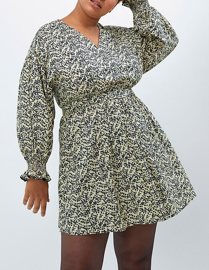 Cremeweißes Kleid I.Code mit Blatt-Print im Folk-Look - I.CODE