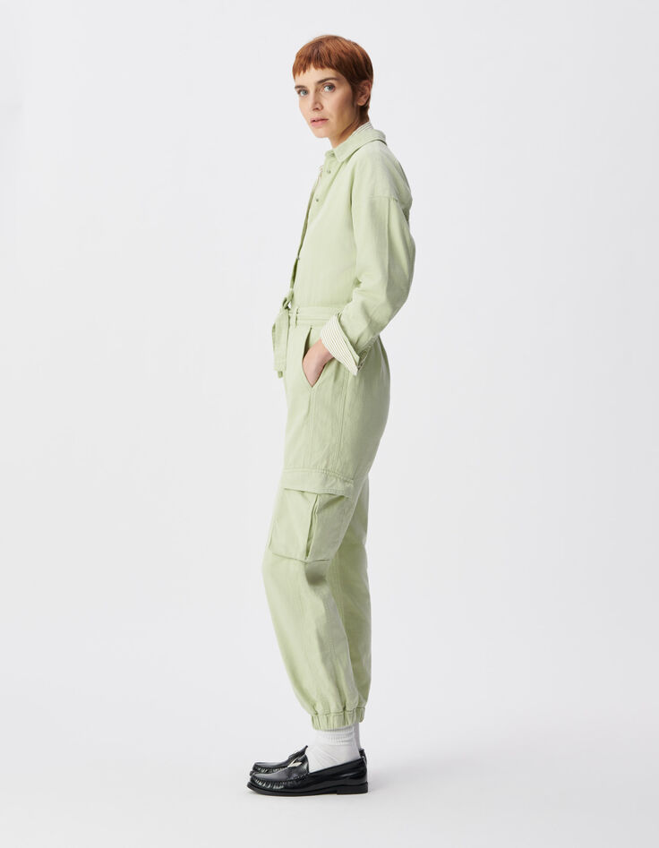 Damen Kampfgeist Mandelgr&uuml;n Denim jumpsuit-3