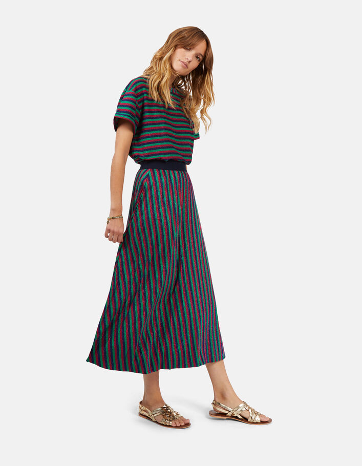 I.Code glittery magenta long skirt with coloured stripes - I.CODE
