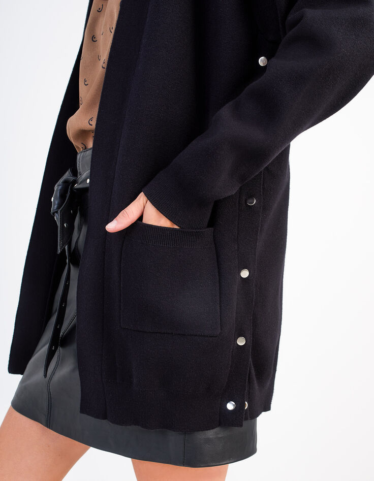 I.Code black knit coat with press studs on sides-3 I.Code black knit coat with press studs on sides-3