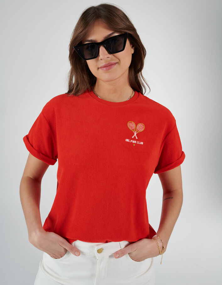 Abrikoos T-shirt badstof borduursel borst I.Code - I.CODE