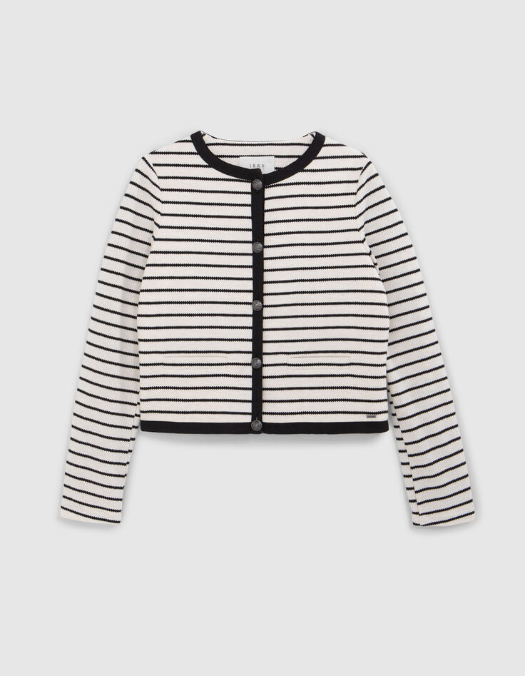 Cremewei&szlig;er Damenpiqu&eacute;blazer mit schwarzen Streifen-6