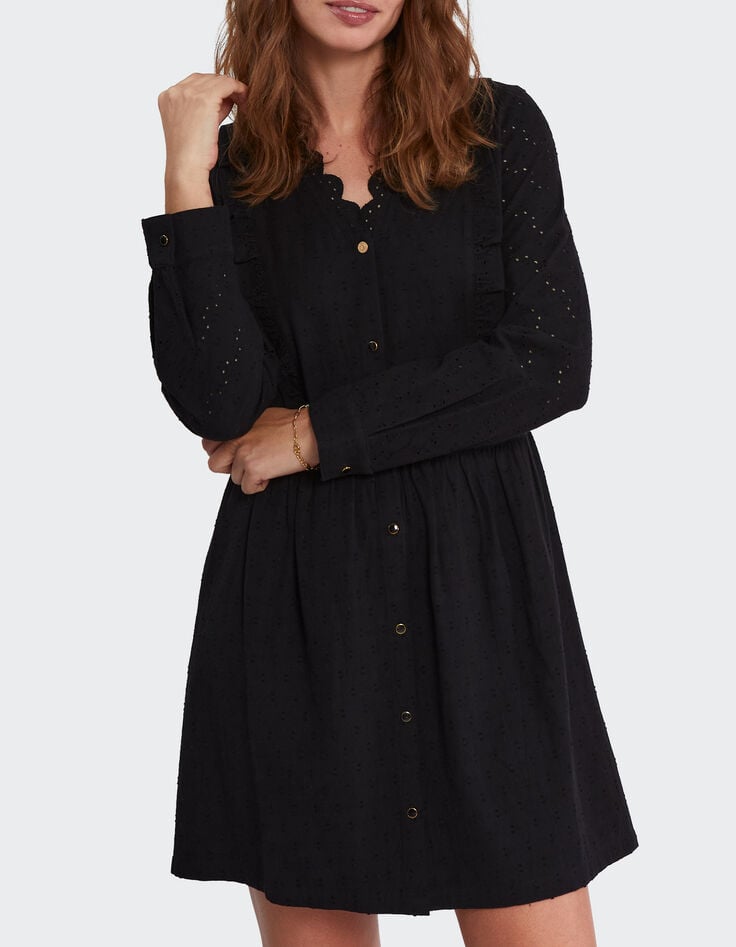 Schwarzes Kleid mit englischer Stickerei I.Code-6