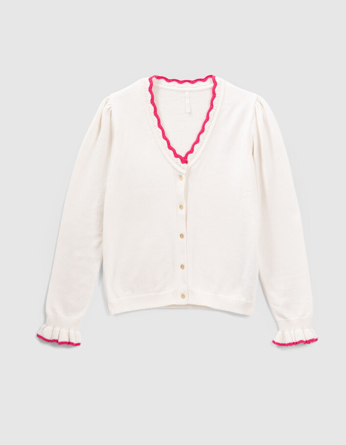 Cardigan blanc cassé tricot détails roses I.Code - I.CODE