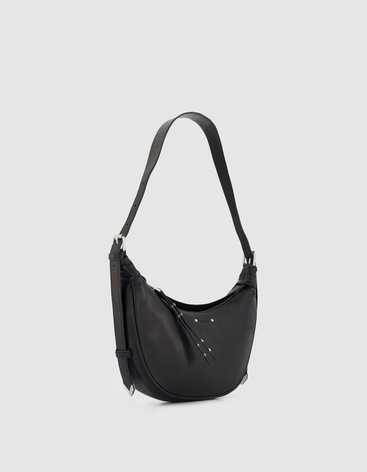 Schwarzes genarbtes Leder Allane halbmondf&ouml;rmige Tasche Gr&ouml;&szlig;e S Damen-2