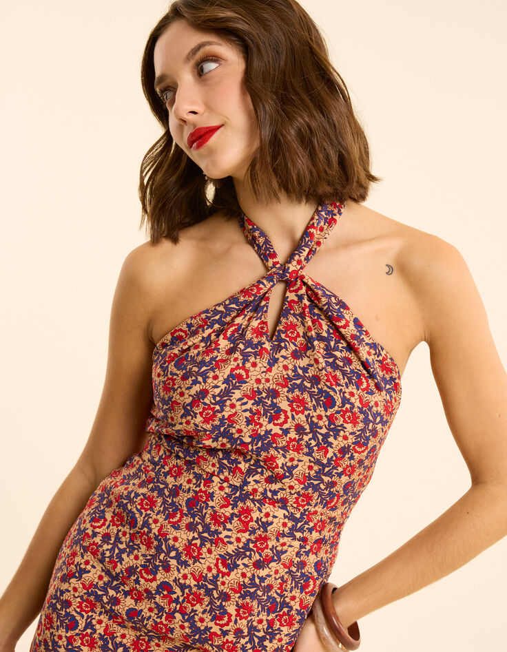 Robe dos-nu rouge imprimé fleuri I.Code-5