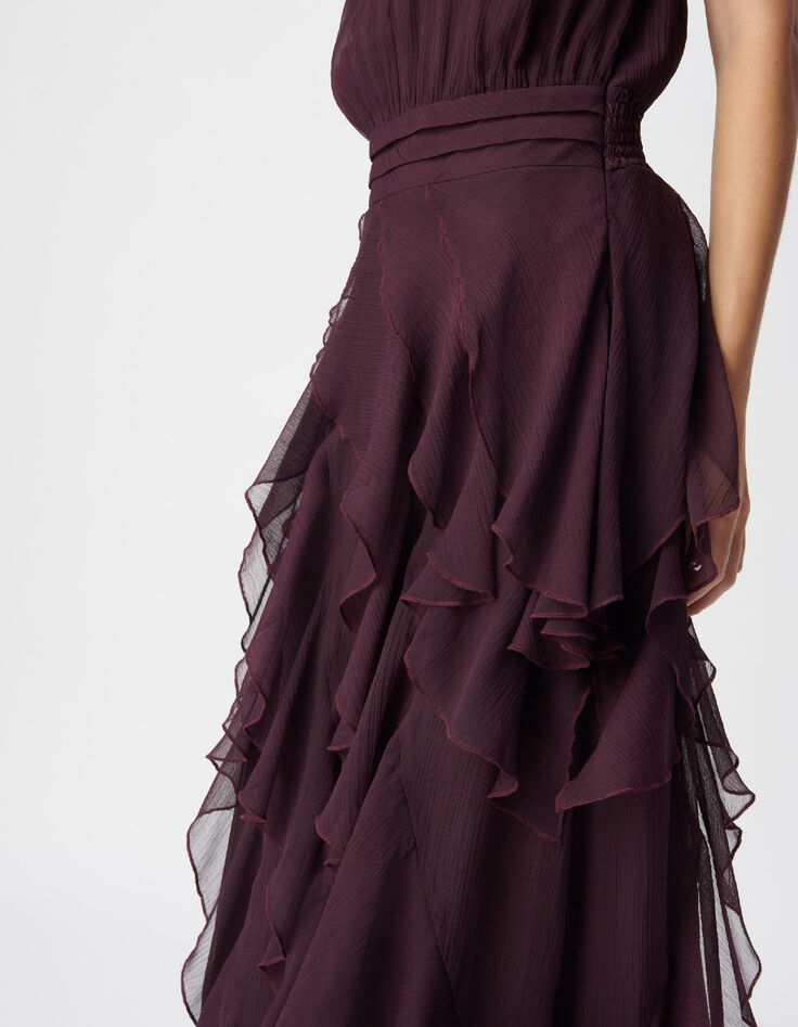 Samtiges burgunderfarbenes langes Kleid mit R&uuml;schen Damen-5