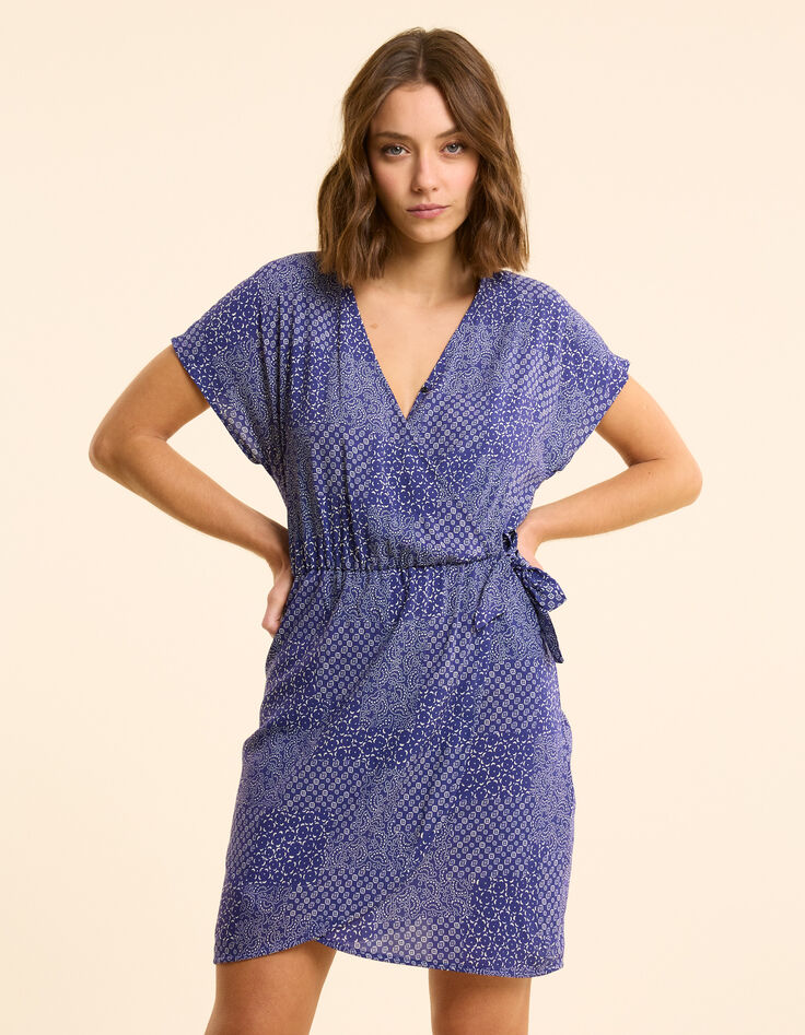 Robe marine imprimé patchwork graphique I.Code-1