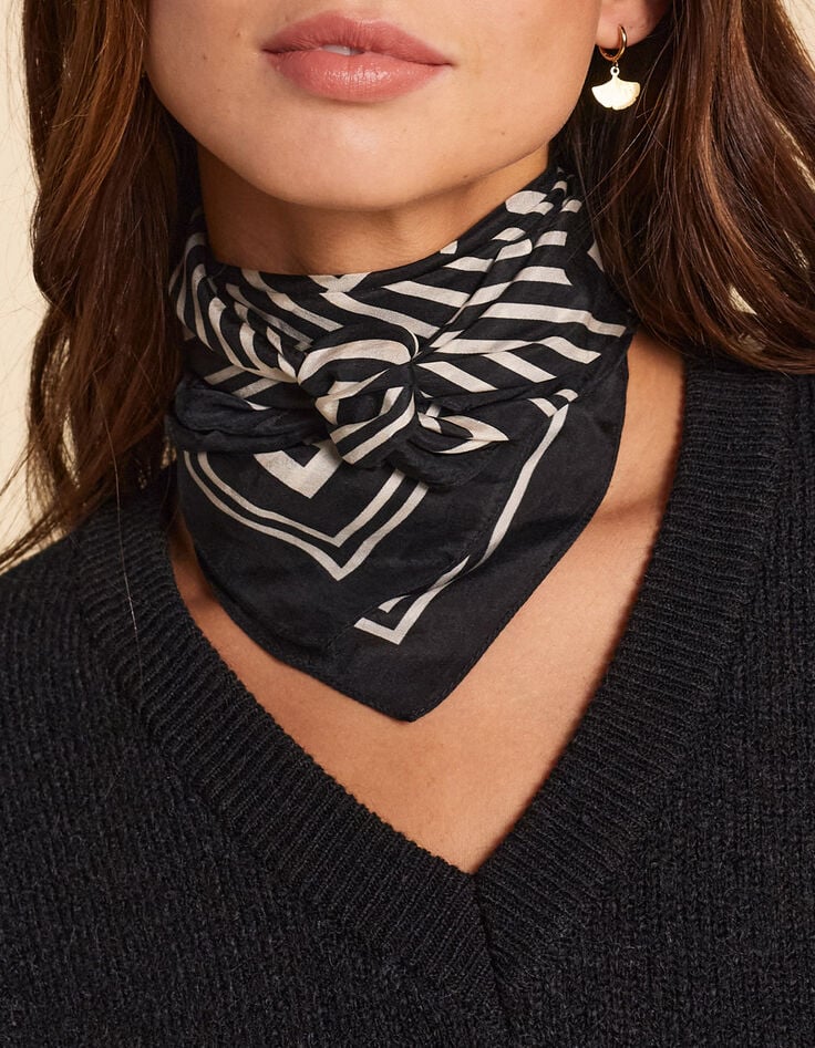 I.Code ecru striped black square scarf-4 I.Code ecru striped black square scarf-4